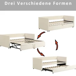 ProximaX Lit convertible 90/180x200 cm, canapé avec roulettes, sommier à lattes, tissu velours beige