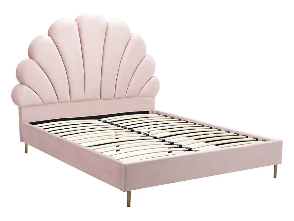 Vente-unique Lit coquillage 140 x 190 cm - Velours - Rose - LIVAYA Online