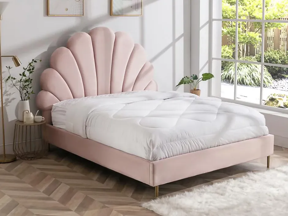 Vente-unique Lit coquillage 140 x 190 cm - Velours - Rose - LIVAYA Online