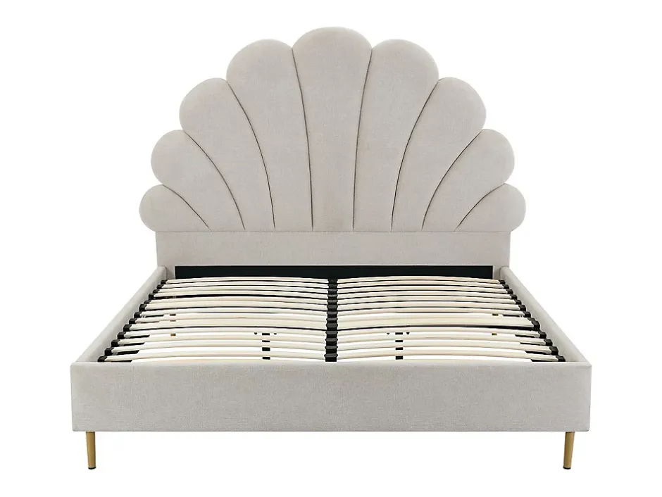 Vente-unique Lit coquillage 140 x 190 cm - Tissu - Beige + Matelas - LIVAYA Discount