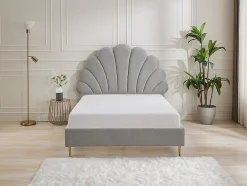 Vente-unique Lit coquillage 160 x 200 cm - Tissu - Gris clair - LIVAYA