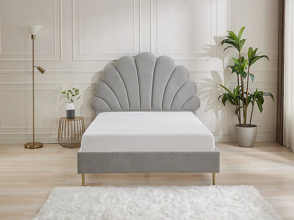 Vente-unique Lit coquillage 160 x 200 cm - Tissu - Gris clair - LIVAYA