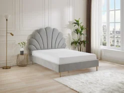 Vente-unique Lit coquillage 160 x 200 cm - Tissu - Gris clair - LIVAYA