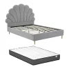 Vente-unique Lit coquillage 160 x 200 cm - Tissu - Gris clair + Matelas - LIVAYA Sale