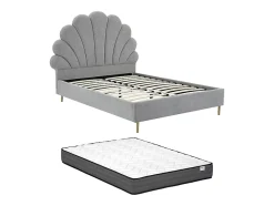 Vente-unique Lit coquillage 160 x 200 cm - Tissu - Gris clair + Matelas - LIVAYA Sale