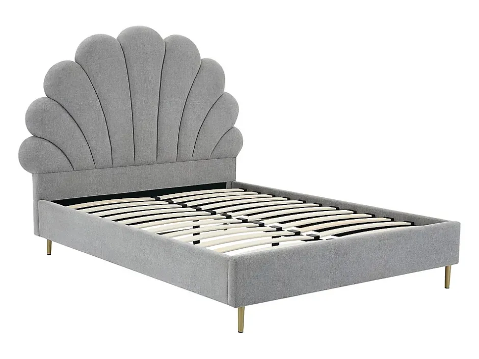 Vente-unique Lit coquillage 160 x 200 cm - Tissu - Gris clair + Matelas - LIVAYA Sale