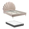 Vente-unique Lit coquillage 140 x 190 cm - Velours - Beige + Matelas - LIVAYA