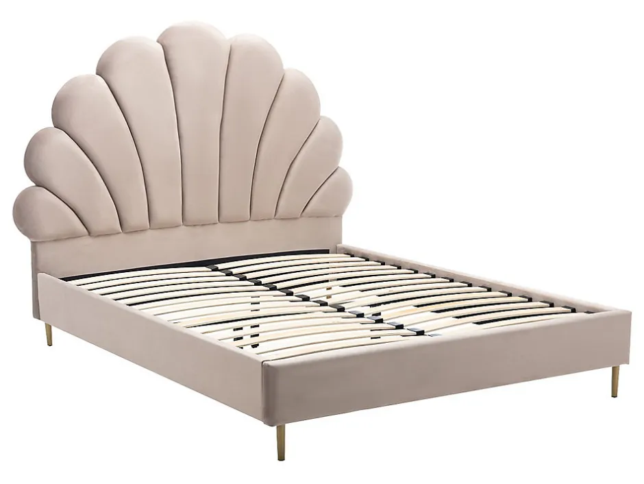 Vente-unique Lit coquillage 140 x 190 cm - Velours - Beige + Matelas - LIVAYA