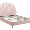 Vente-unique Lit coquillage 160 x 200 cm - Velours - Rose - LIVAYA