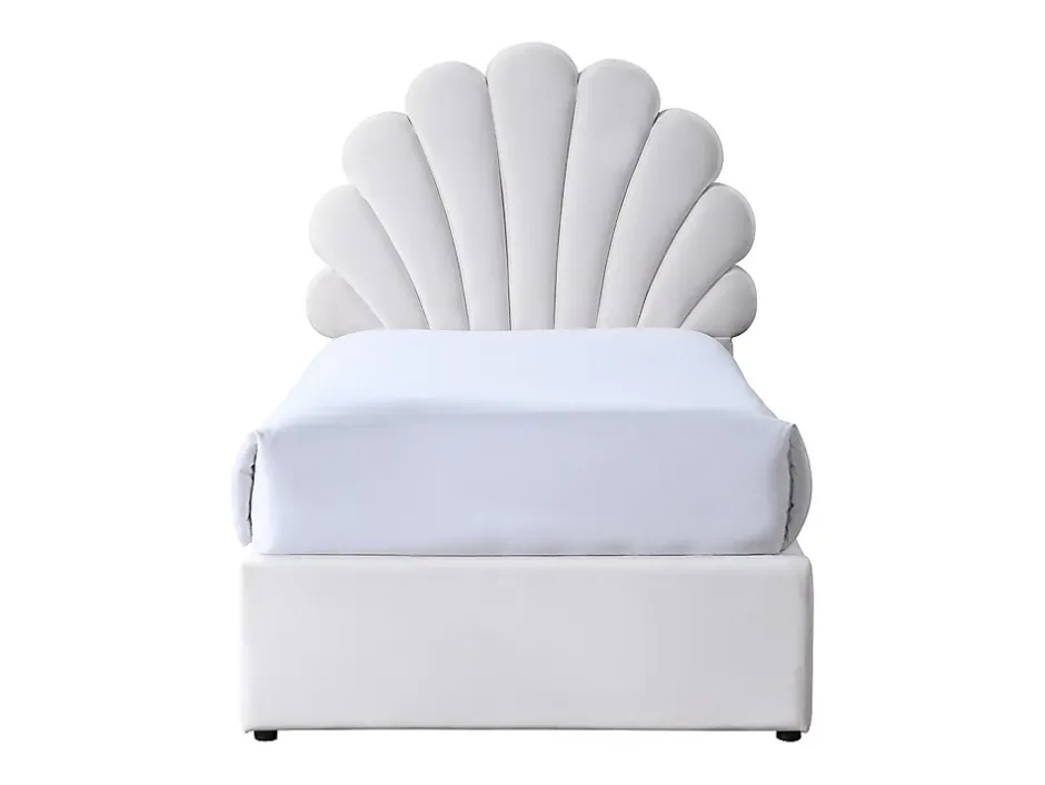 Vente-unique Lit coquillage 90 x 190 cm avec 2 tiroirs - Velours - Blanc - MOANA Hot