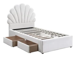 Vente-unique Lit coquillage 90 x 190 cm avec 2 tiroirs - Velours - Blanc - MOANA Hot