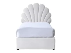 Vente-unique Lit coquillage 90 x 190 cm avec 2 tiroirs - Velours - Blanc + Matelas - MOANA Outlet