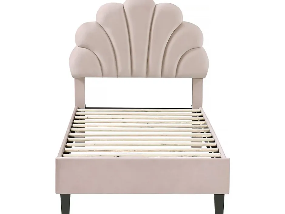 Habitat Et Jardin Lit coquillage en velours "Manon" 90 x 190 cm Beige