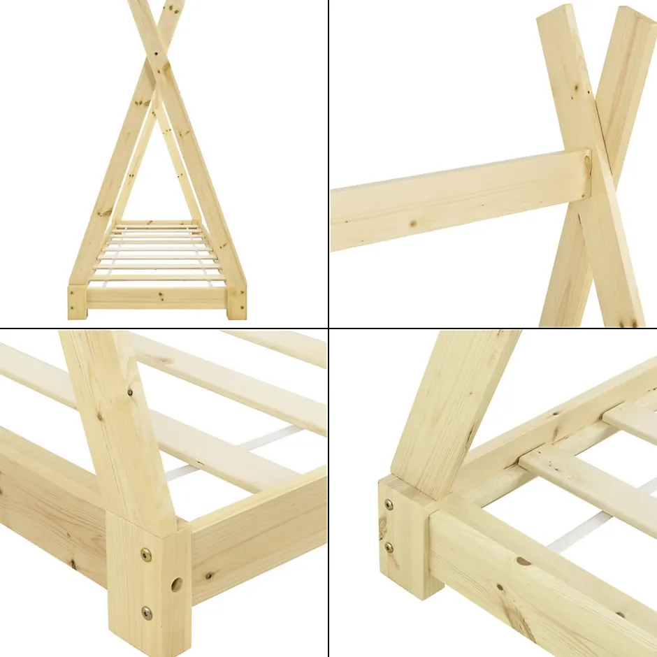 Enfant [En.Casa] Lit de Tipi pour Enfant Onejda Bois Naturel 140 x 70 cm en.casa