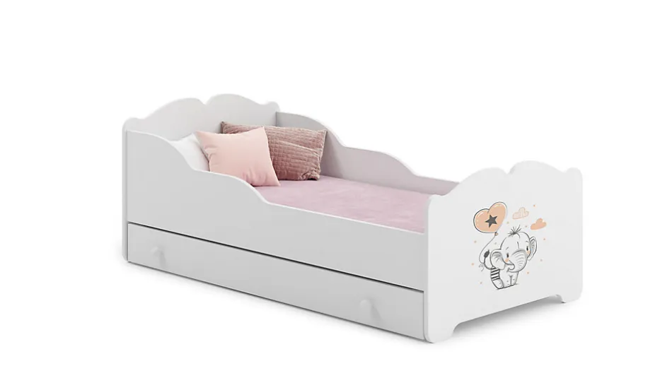 Kobi Lit d'enfant Anna 140x70 cm avec tiroir bébé éléphant