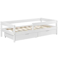 [En.Casa] Lit d'enfant Design avec 2 Tiroirs Borgarnes 90 x 200 cm Blanc en.casa Clearance
