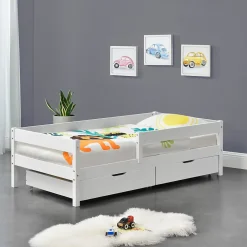 [En.Casa] Lit d'enfant Design avec 2 Tiroirs Borgarnes 90 x 200 cm Blanc en.casa Clearance
