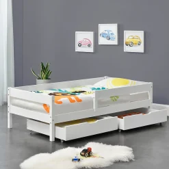 [En.Casa] Lit d'enfant Design avec 2 Tiroirs Borgarnes 90 x 200 cm Blanc en.casa Clearance
