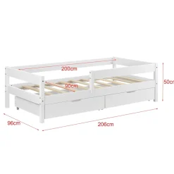 [En.Casa] Lit d'enfant Design avec 2 Tiroirs Borgarnes 90 x 200 cm Blanc en.casa Clearance