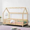 Enfant [En.Casa] Lit d'Enfant Design Forme Maison Sisimiut Pin 140 x 70 cm Naturel en.casa