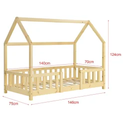 Enfant [En.Casa] Lit d'Enfant Design Forme Maison Sisimiut Pin 140 x 70 cm Naturel en.casa