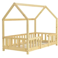 Enfant [En.Casa] Lit d'Enfant Design Forme Maison Sisimiut Pin 140 x 70 cm Naturel en.casa