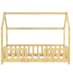 Enfant [En.Casa] Lit d'Enfant Design Forme Maison Sisimiut Pin 140 x 70 cm Naturel en.casa