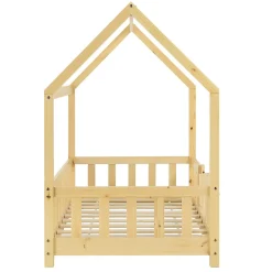 Enfant [En.Casa] Lit d'Enfant Design Forme Maison Sisimiut Pin 140 x 70 cm Naturel en.casa