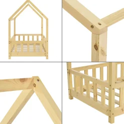 Enfant [En.Casa] Lit d'Enfant Design Forme Maison Sisimiut Pin 140 x 70 cm Naturel en.casa