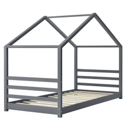 [En.Casa] Lit D'enfant Design Maison Vardoe Pin 90 X 200 Cm Gris Foncé en.casa Hot