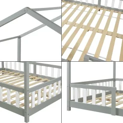 [En.Casa] Lit d'Enfant Forme Maison avec Grille de Protection Treviolo 200 x 140 cm gris en.casa Outlet