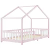 [En.Casa] Lit d'Enfant Forme Maison avec Grille de Protection Treviolo 200 x 90 cm Rose Blanc Mat Laqué en.casa Discount