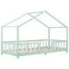 Enfant [En.Casa] Lit d'Enfant Forme Maison avec Grille de Protection Treviolo 200 x 90 cm Menthe Blanc Mat Laqué en.casa