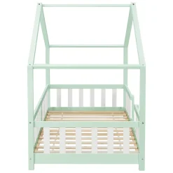Enfant [En.Casa] Lit d'Enfant Forme Maison avec Grille de Protection Treviolo 200 x 90 cm Menthe Blanc Mat Laqué en.casa