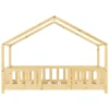 [En.Casa] Lit d'Enfant Forme Maison avec Grille de Protection Treviolo 140 x 70 cm Bois Naturel en.casa New