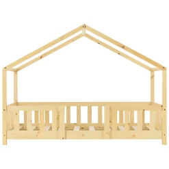 [En.Casa] Lit d'Enfant Forme Maison avec Grille de Protection Treviolo 140 x 70 cm Bois Naturel en.casa New