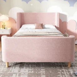 Gutent Lit d'enfant Lit rembourré,lit simple lit traîneau, 90 x 200 cm, Pour garçons & filles, Rose,Sans matelas