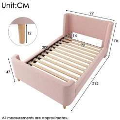 Gutent Lit d'enfant Lit rembourré,lit simple lit traîneau, 90 x 200 cm, Pour garçons & filles, Rose,Sans matelas