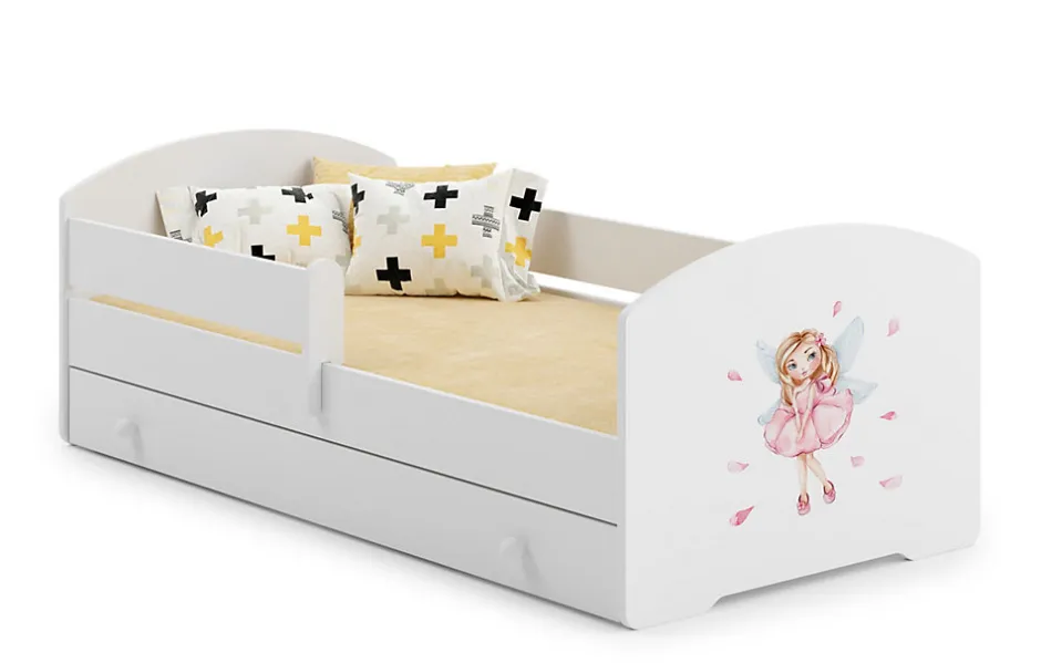 Kobi Lit d'enfant LUK avec tiroir et barreaux 160x80 Fille avec ailes