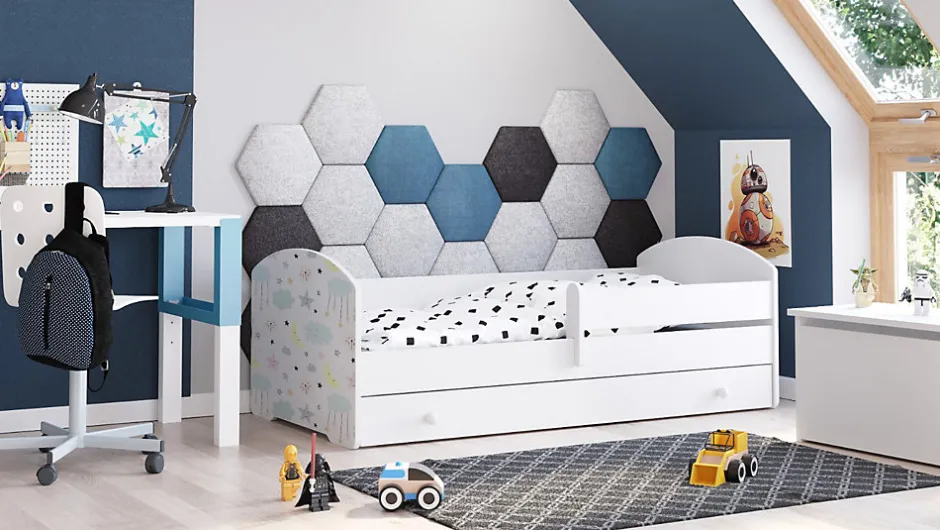 Kobi Lit d'enfant LUK avec tiroir et barreaux 160x80 étoiles New