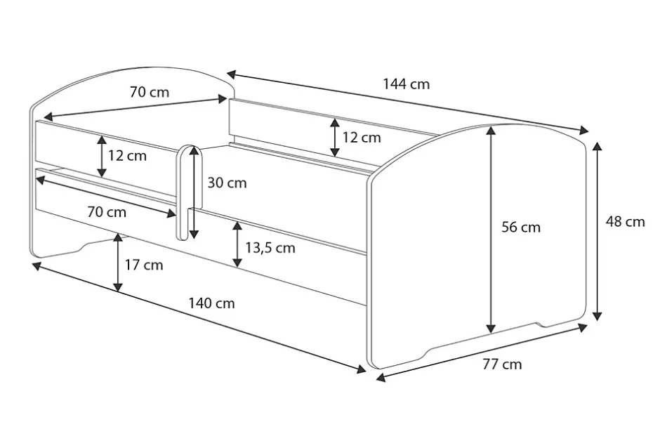Kobi Lit d'enfant LUK avec tiroir et tringle 140x70 Princesse en couronne