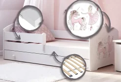 Kobi Lit d'enfant LUK avec tiroir et tringle 140x70 Fille avec licorne Online