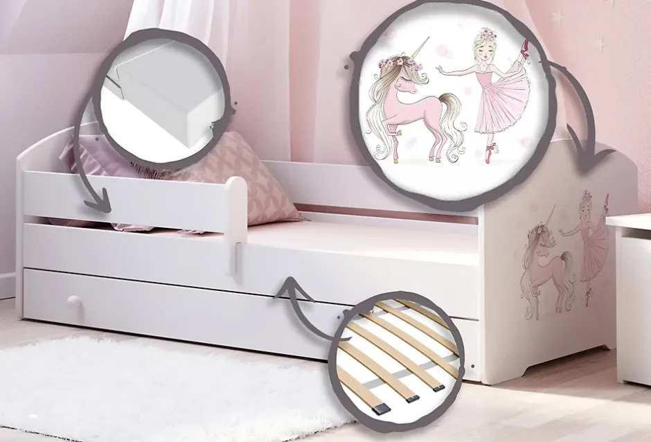 Kobi Lit d'enfant LUK avec tiroir et tringle 140x70 Fille avec licorne Online