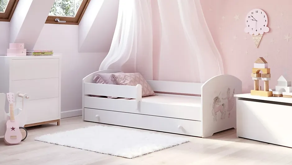 Kobi Lit d'enfant LUK avec tiroir et tringle 140x70 Fille avec licorne Online