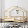 Enfant [En.Casa] Lit d'Enfant Maison avec Barreaux de Sécurité Knätten Pin 90 x 200 cm Bois Naturel en.casa