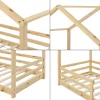 [En.Casa] Lit d'Enfant Maison avec Barreaux de Sécurité Knätten Pin 70 x 140 cm Bois Naturel en.casa Discount