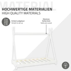 Enfant Ml-Design Lit d'enfant Tipi 70x140 cm blanc simple en bois de pin sommier à lattes style indien