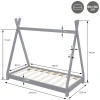 Ml-Design Lit d'enfant Tipi 80x160 cm gris clair simple bois de pin avec sommier lattes style indien
