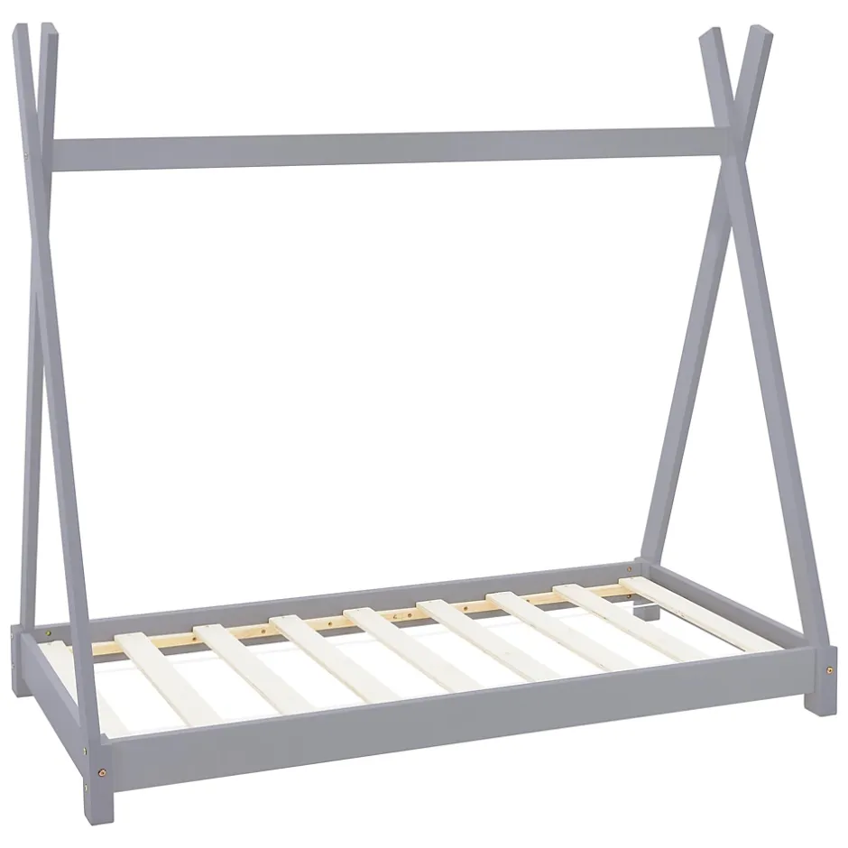 Ml-Design Lit d'enfant Tipi 80x160 cm gris clair simple bois de pin avec sommier lattes style indien