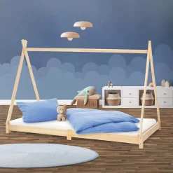 Ml-Design Lit d'enfant Tipi 90x200 cm naturel simple bois de pin avec sommier à lattes style indien Discount